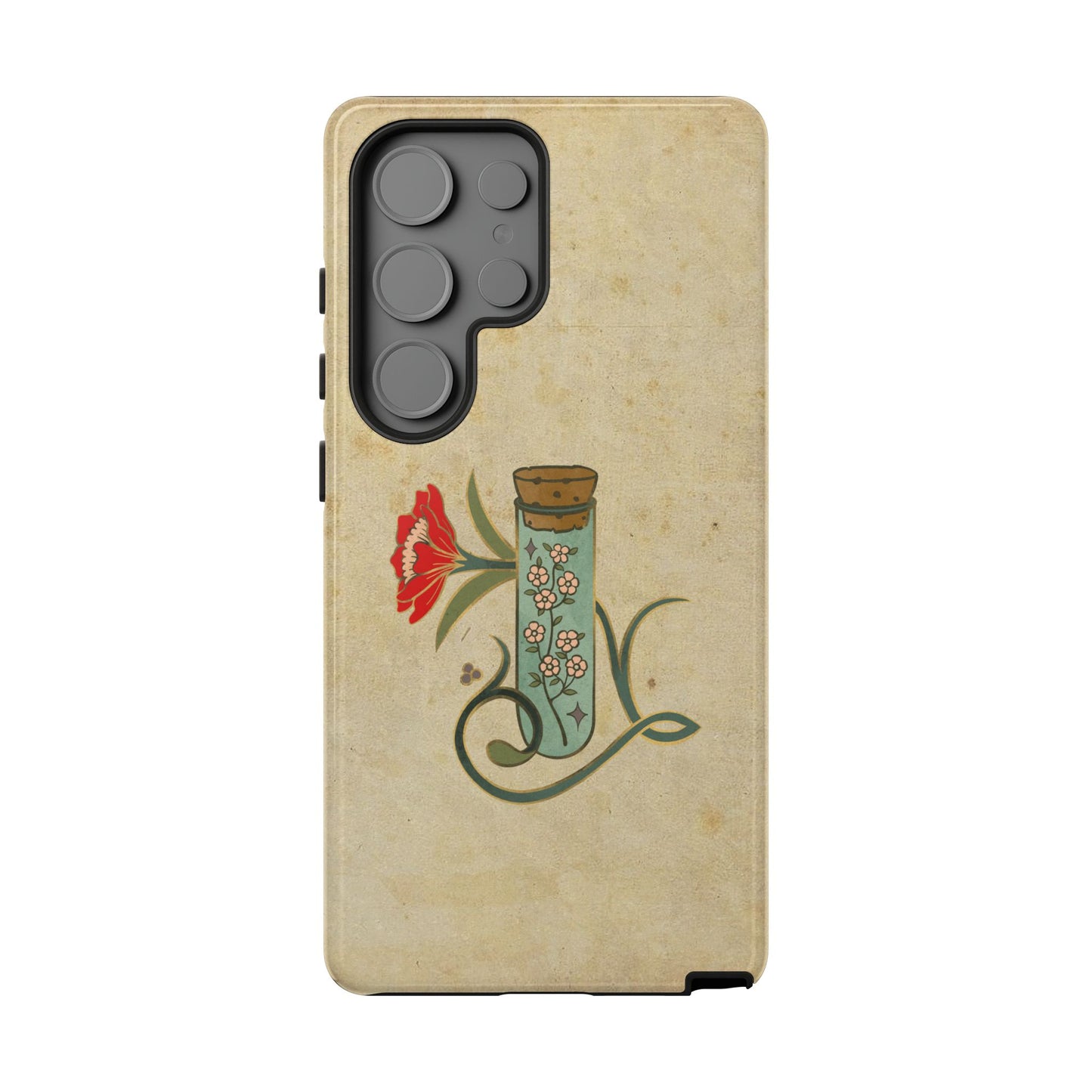 Vintage Floral Glass Tube Phone Case – Minimal Aesthetic, Beige Background (iPhone, Samsung, Pixel)