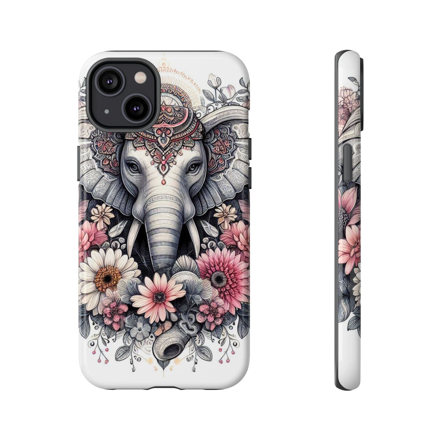 Royal Elephant Mandala Phone Case – Intricate Bohemian Floral Design