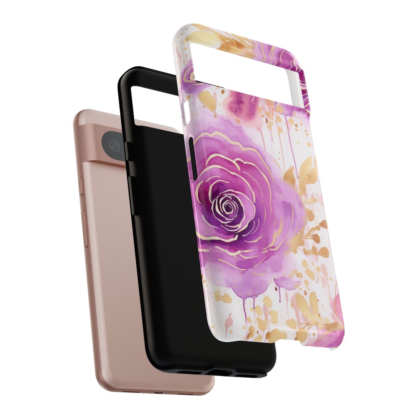 Elegant Purple-Gold Watercolor Rose Mobile Case