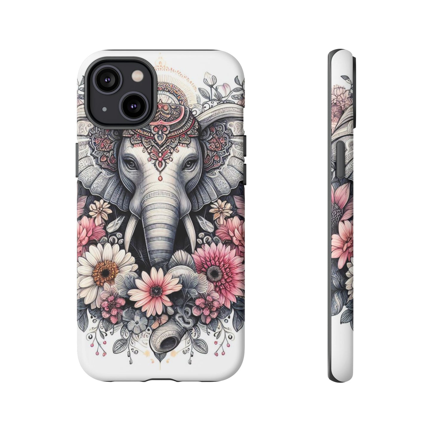 Royal Elephant Mandala Phone Case – Intricate Bohemian Floral Design