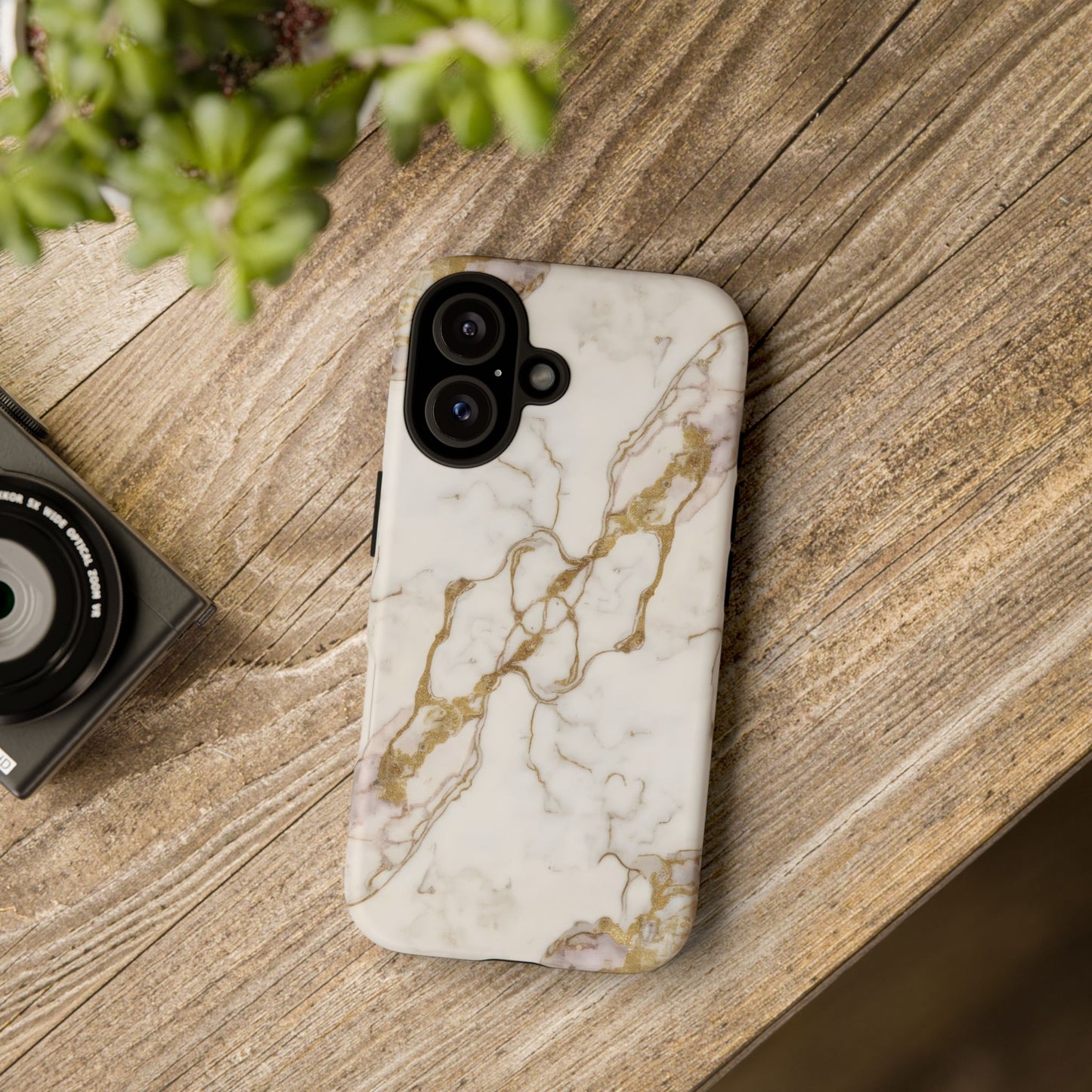 Elegant White and Gold Marble Case Design