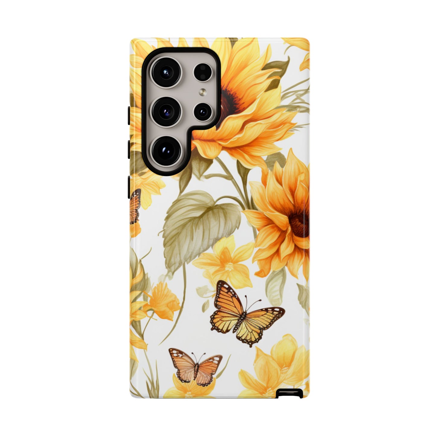 Golden Sunflower & Butterfly Phone Case – Warm & Elegant