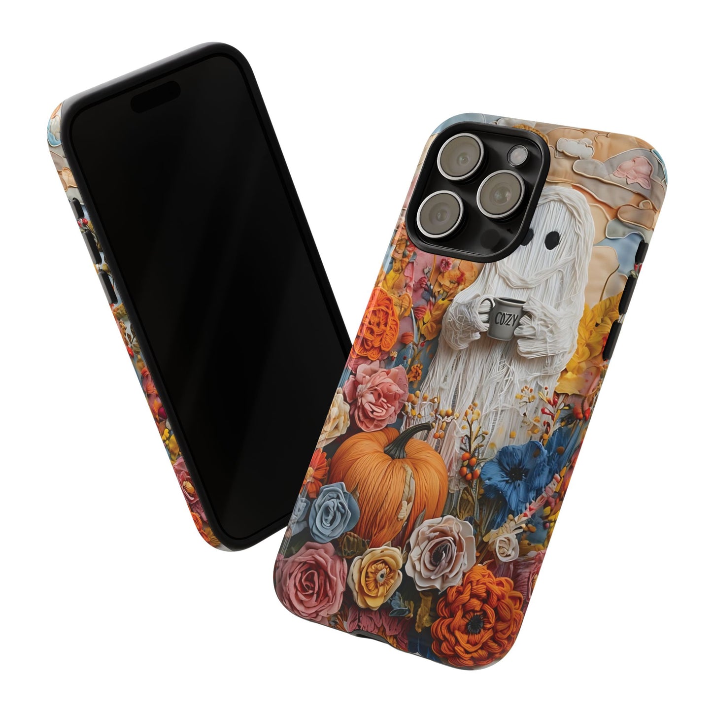 Colorful Whimsical Artwork of Ghost in Autumn Scene phone case design.