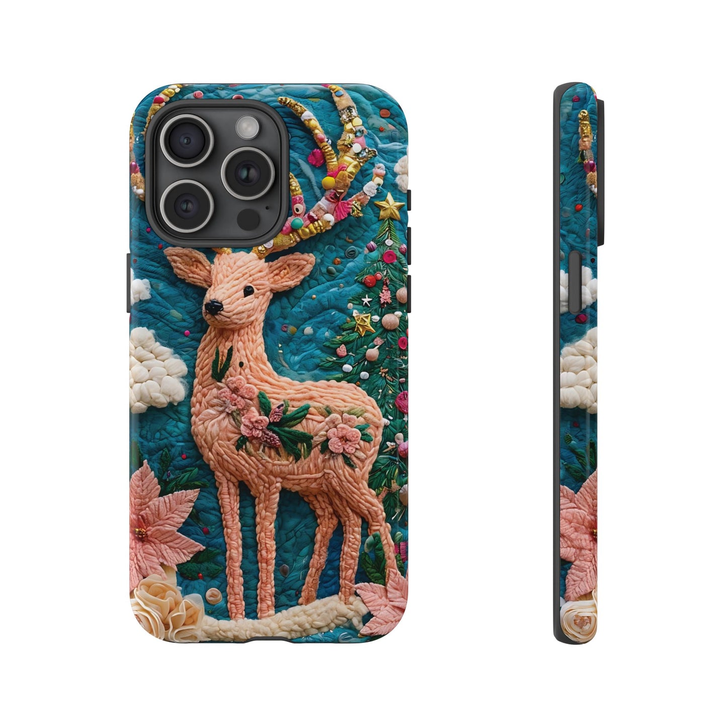 Whimsical Textile Art Featuring Intricate Peach-Colored Deer phone case design.