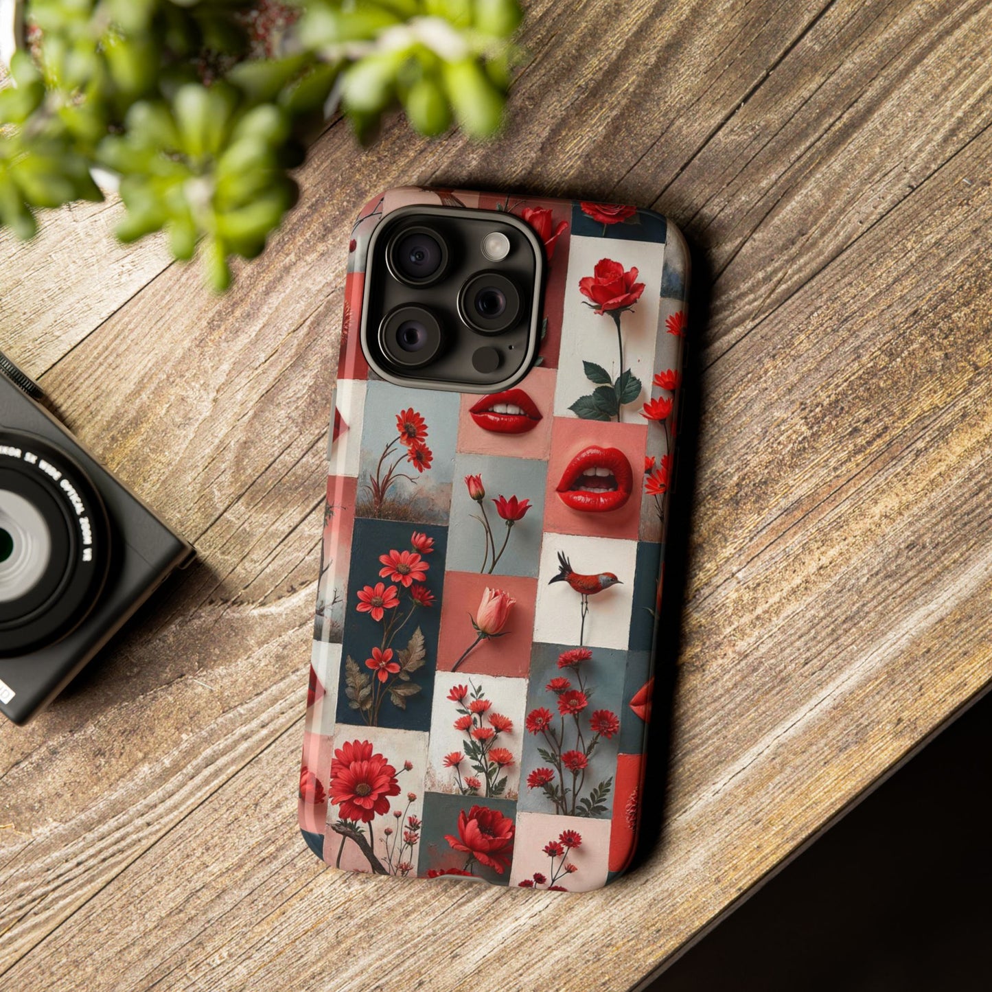 Red Flowers & Lips Collage Phone Case