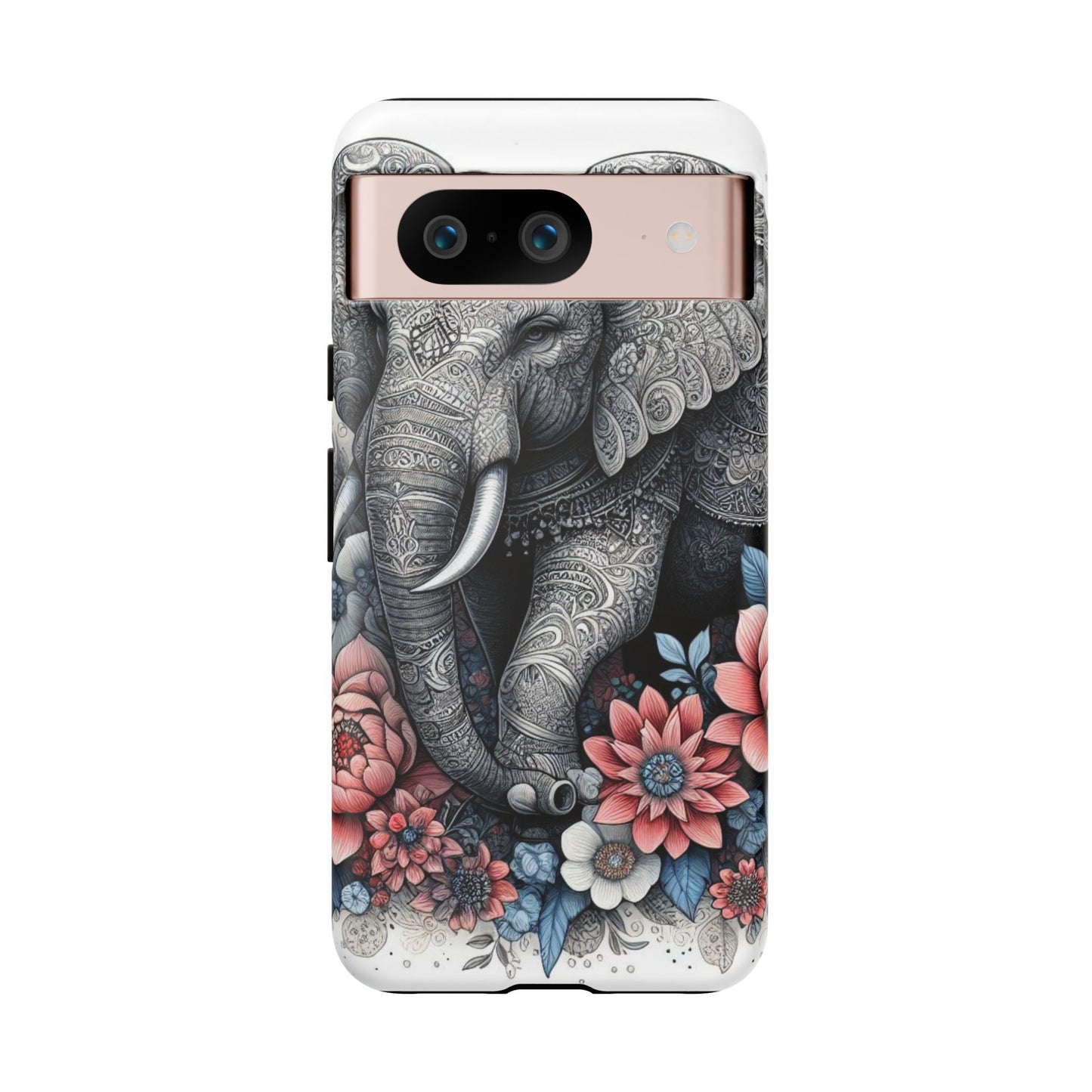 Mandala Elephant Mobile Cover – Elegant Black & White Floral Art