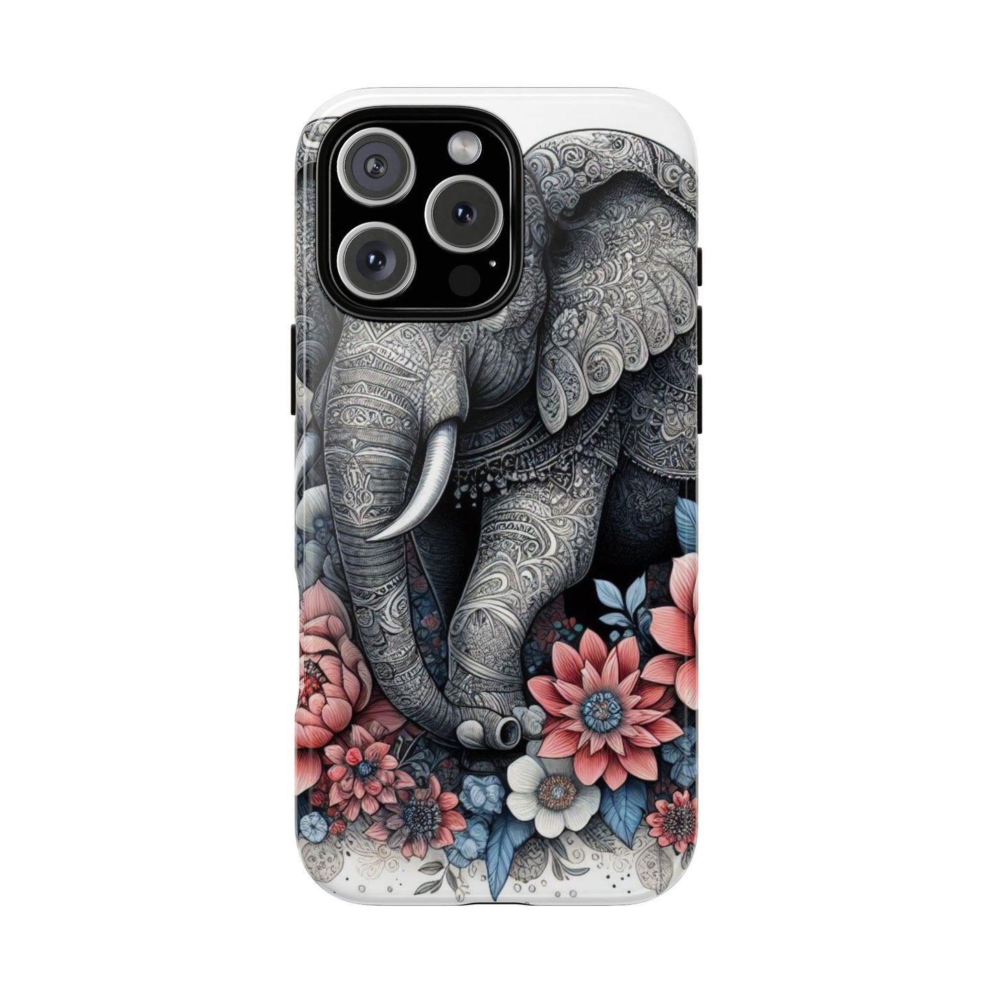 Mandala Elephant Mobile Cover – Elegant Black & White Floral Art