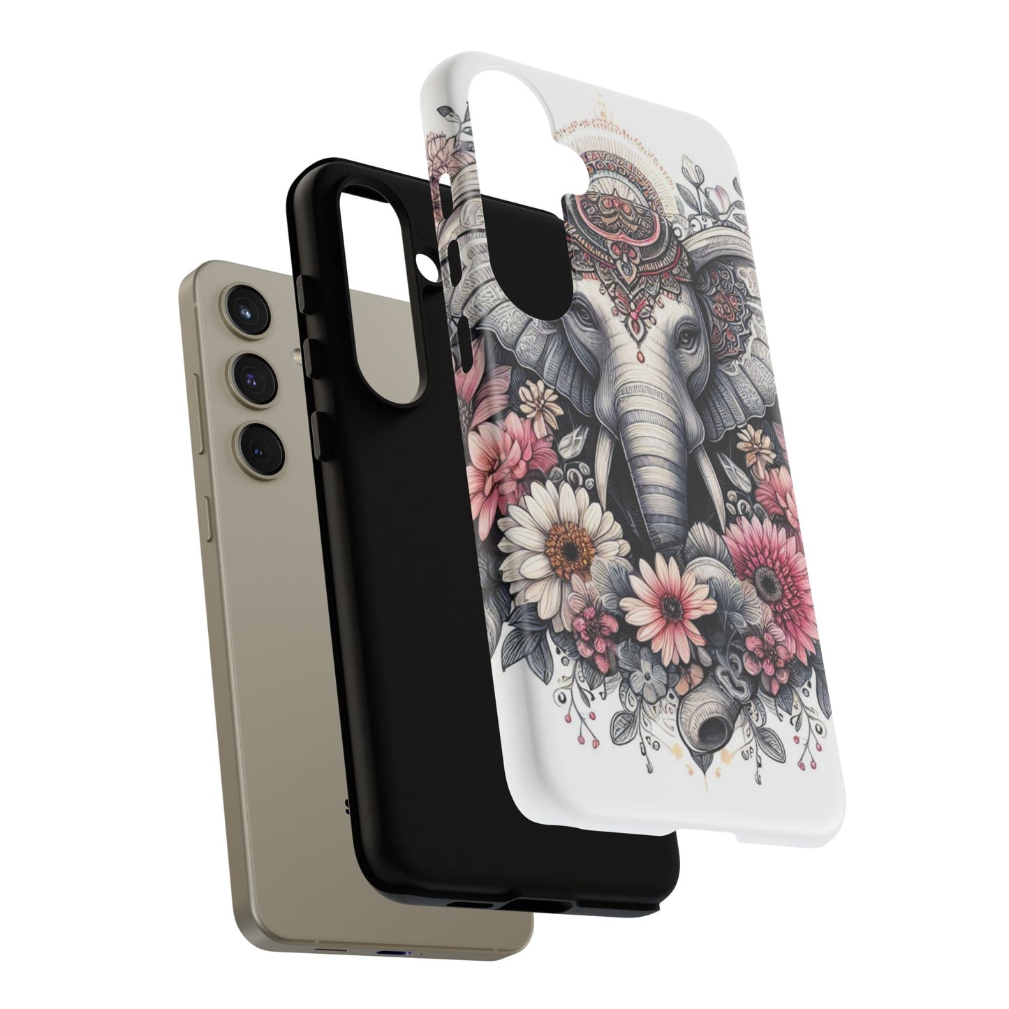 Royal Elephant Mandala Phone Case – Intricate Bohemian Floral Design
