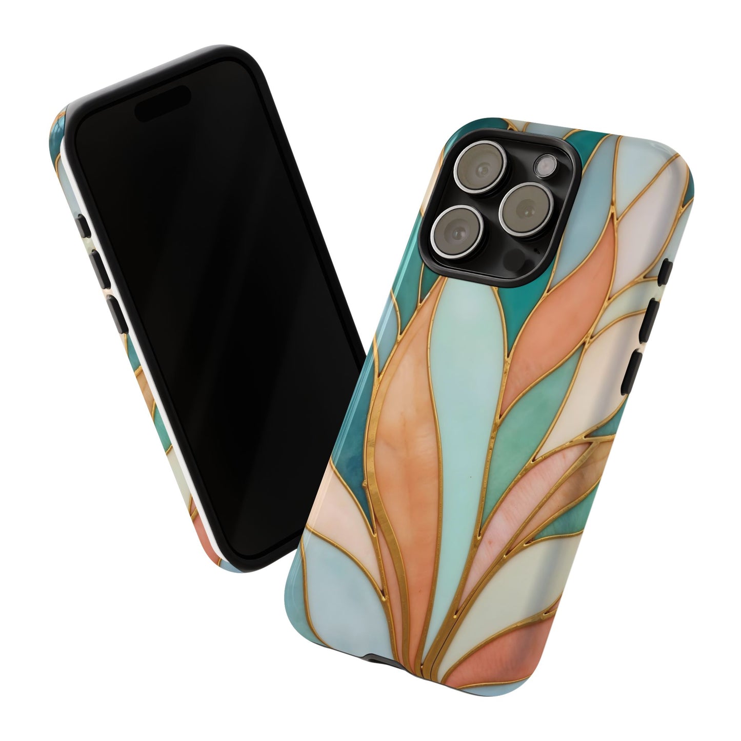 Geometric Leaves: Teal, Peach, and Gold Harmony