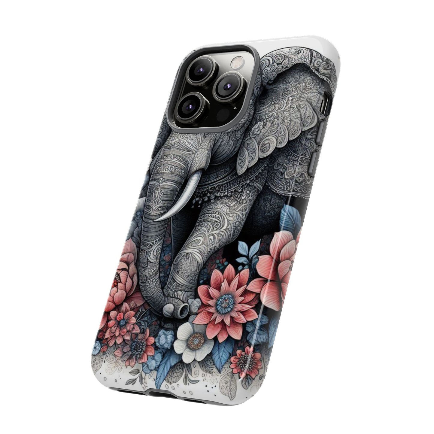Mandala Elephant Mobile Cover – Elegant Black & White Floral Art
