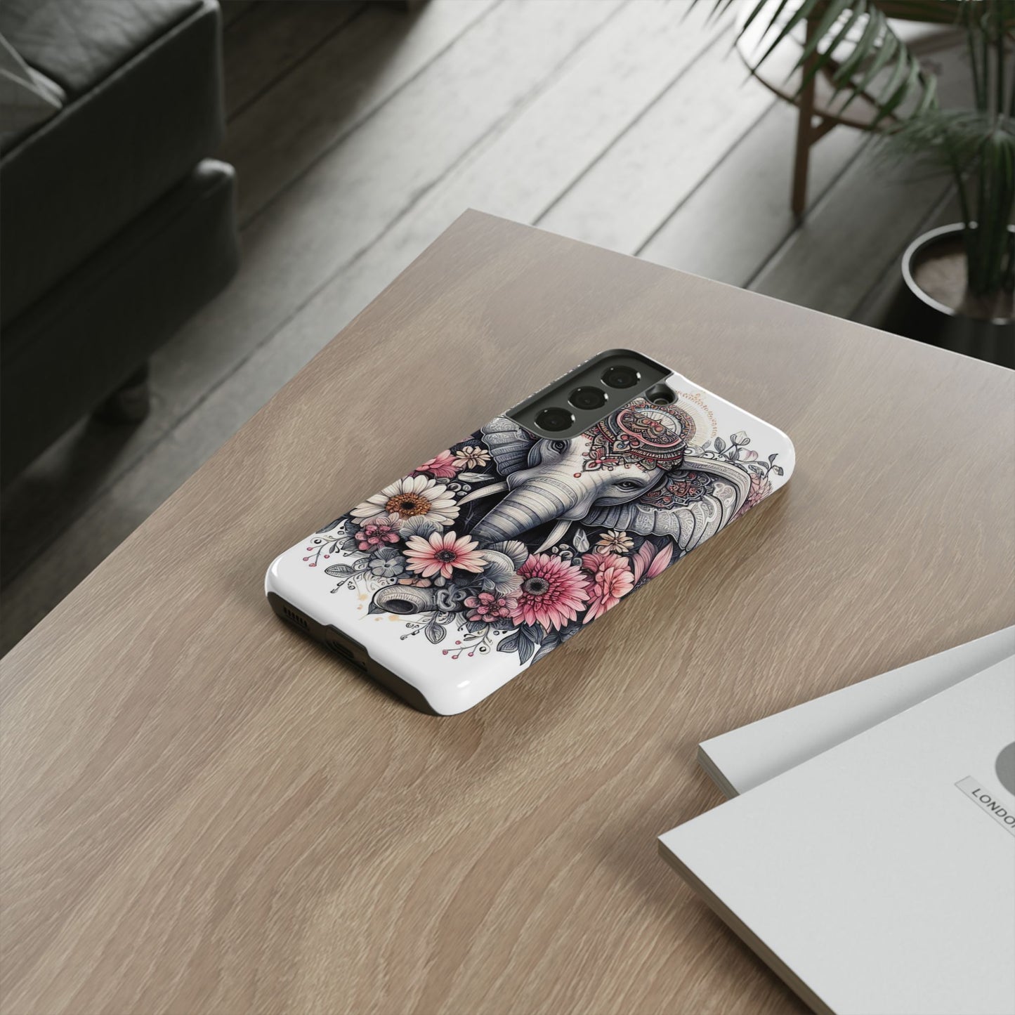 Royal Elephant Mandala Phone Case – Intricate Bohemian Floral Design