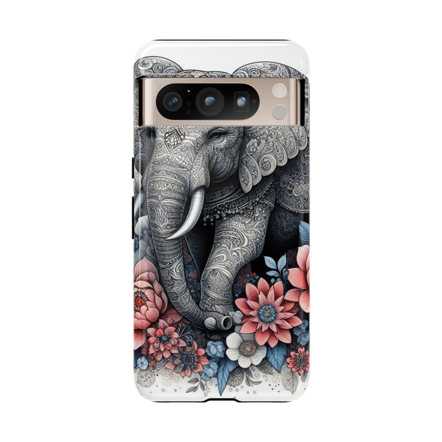 Mandala Elephant Mobile Cover – Elegant Black & White Floral Art