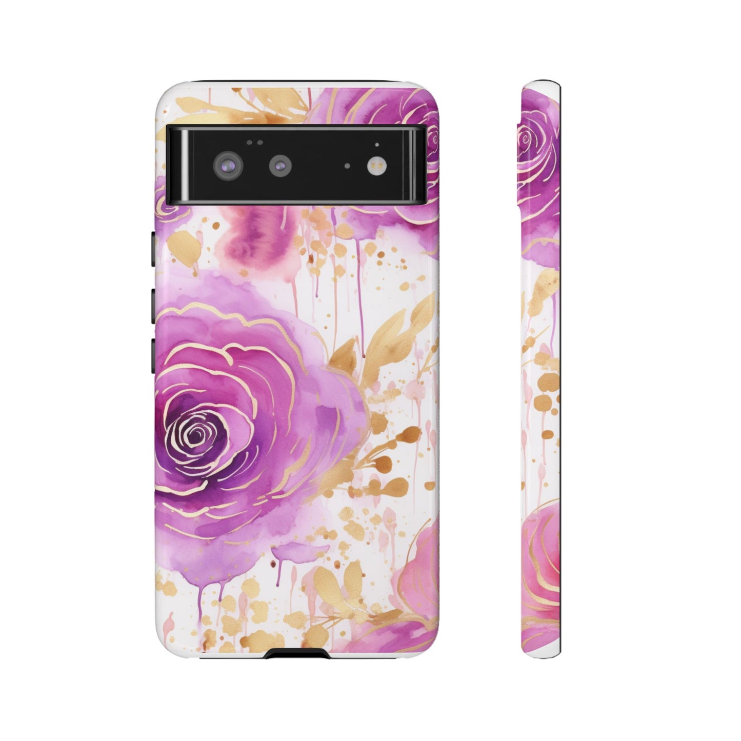 Elegant Purple-Gold Watercolor Rose Mobile Case