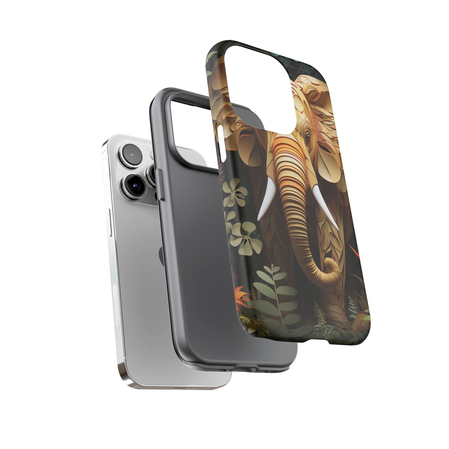 Golden Jungle Elephant Mobile Cover – Intricate Paper Art Design