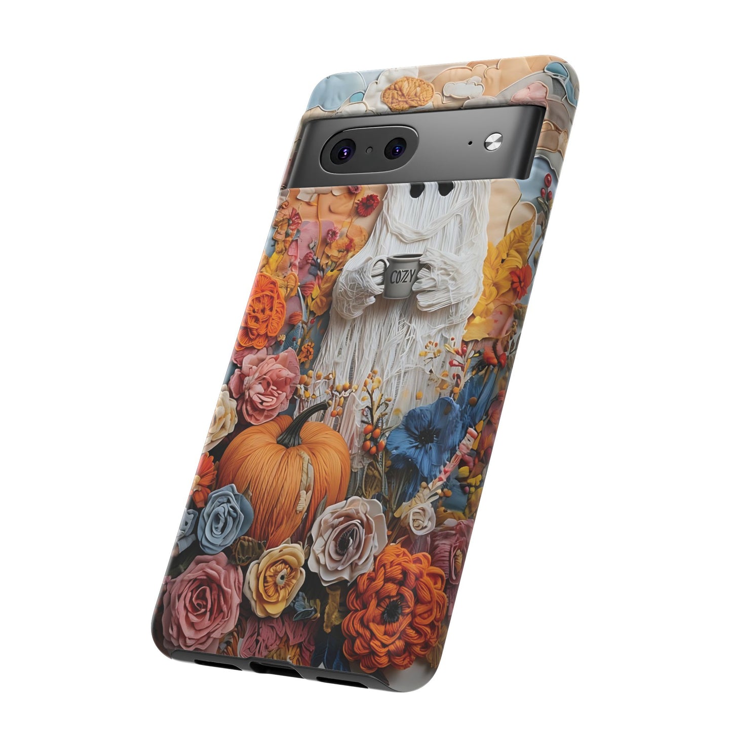 Colorful Whimsical Artwork of Ghost in Autumn Scene phone case design.