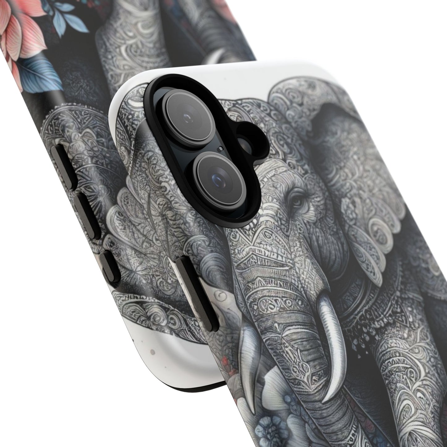 Mandala Elephant Mobile Cover – Elegant Black & White Floral Art