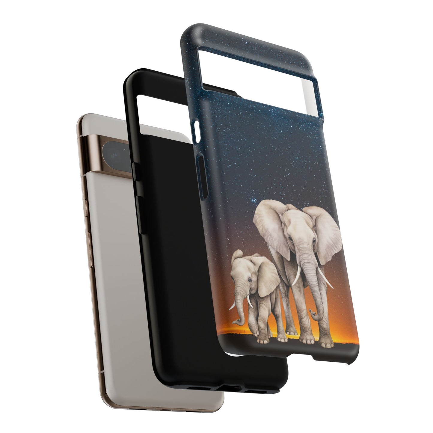 Starry Safari Elephant Family Mobile Cover – Cosmic Wildlife Aesthetic