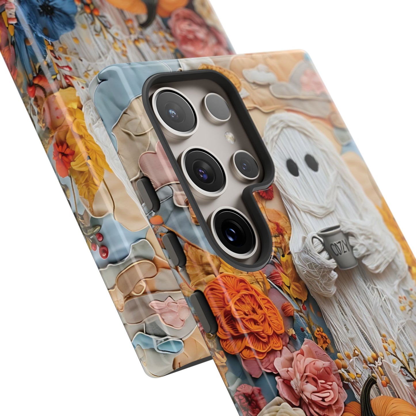 Colorful Whimsical Artwork of Ghost in Autumn Scene phone case design.