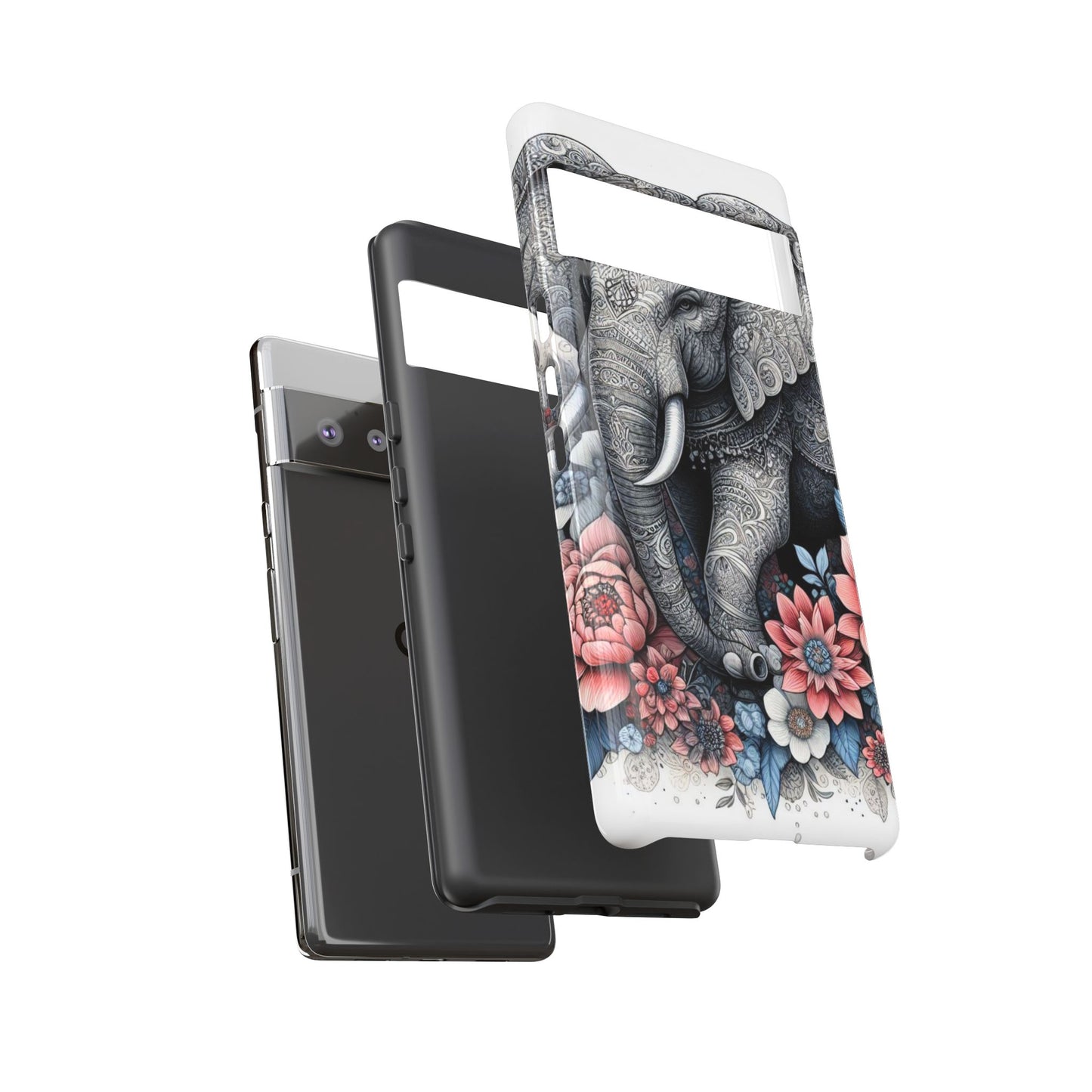 Mandala Elephant Mobile Cover – Elegant Black & White Floral Art