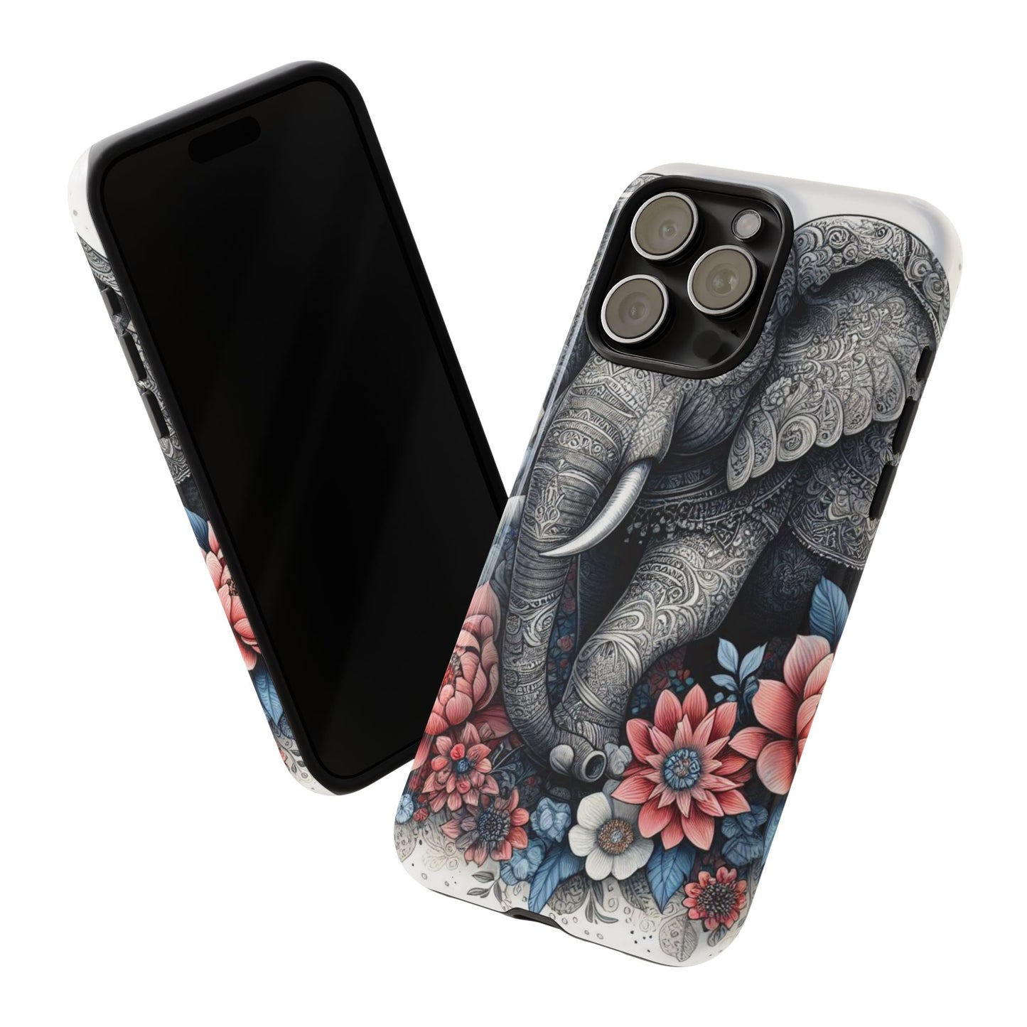Mandala Elephant Mobile Cover – Elegant Black & White Floral Art