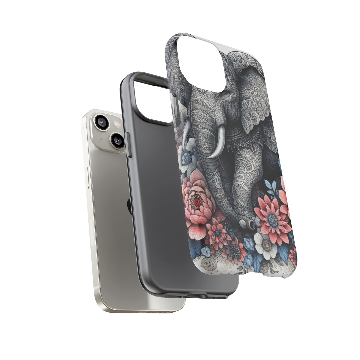 Mandala Elephant Mobile Cover – Elegant Black & White Floral Art