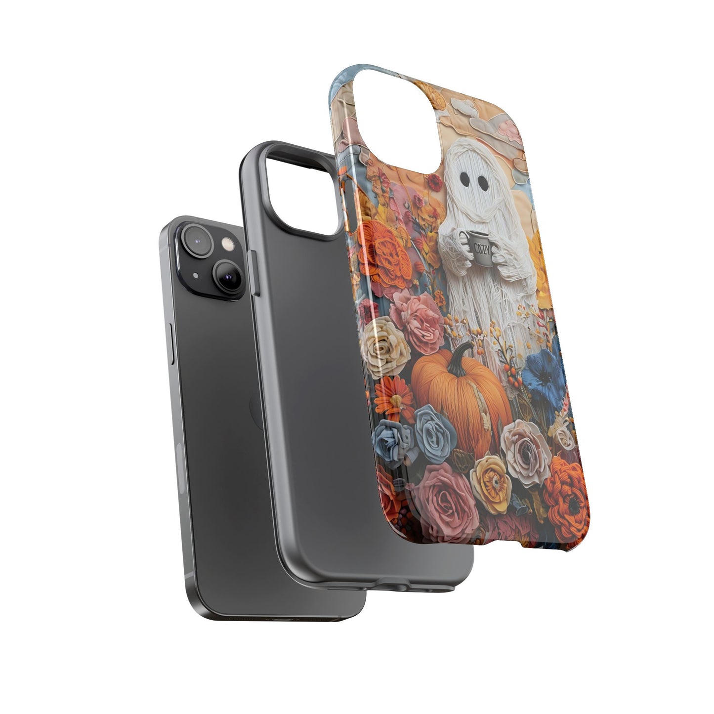 Colorful Whimsical Artwork of Ghost in Autumn Scene phone case design.