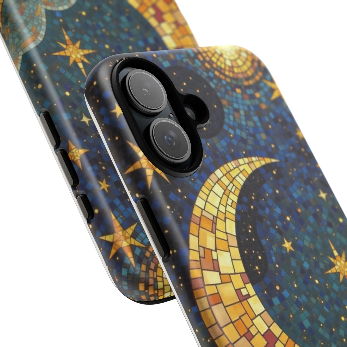 Golden Crescent: Mosaic Moon and Starry Night