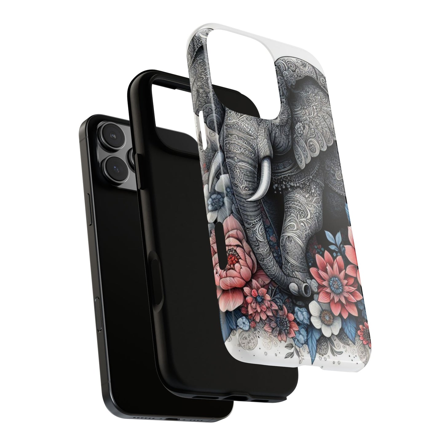 Mandala Elephant Mobile Cover – Elegant Black & White Floral Art