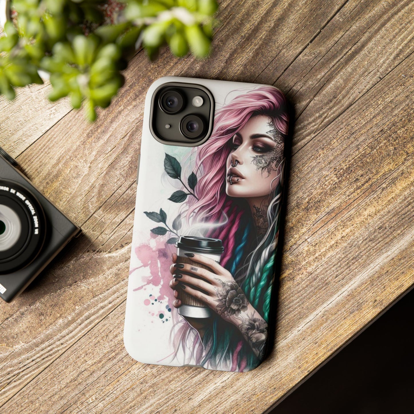 Boho Rebel – Vibrant Dreadlocks & Tattooed Coffee Lover Mobile Cover
