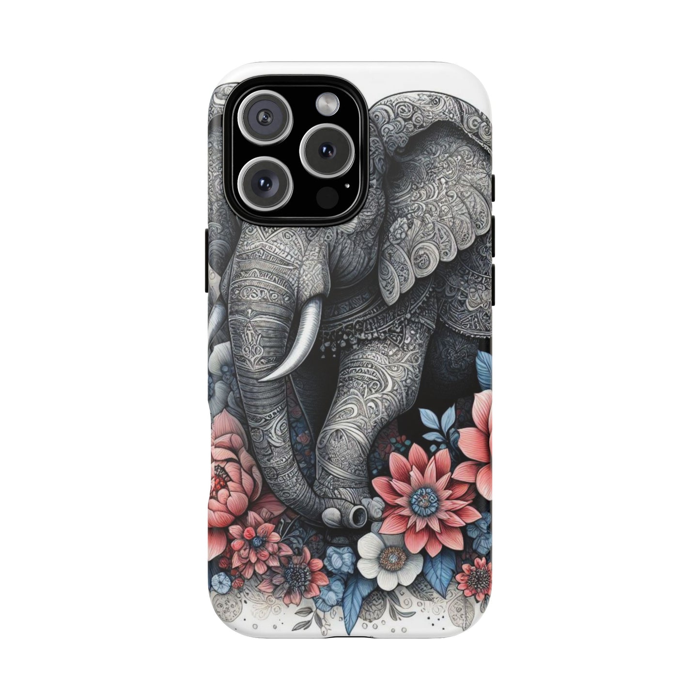 Mandala Elephant Mobile Cover – Elegant Black & White Floral Art