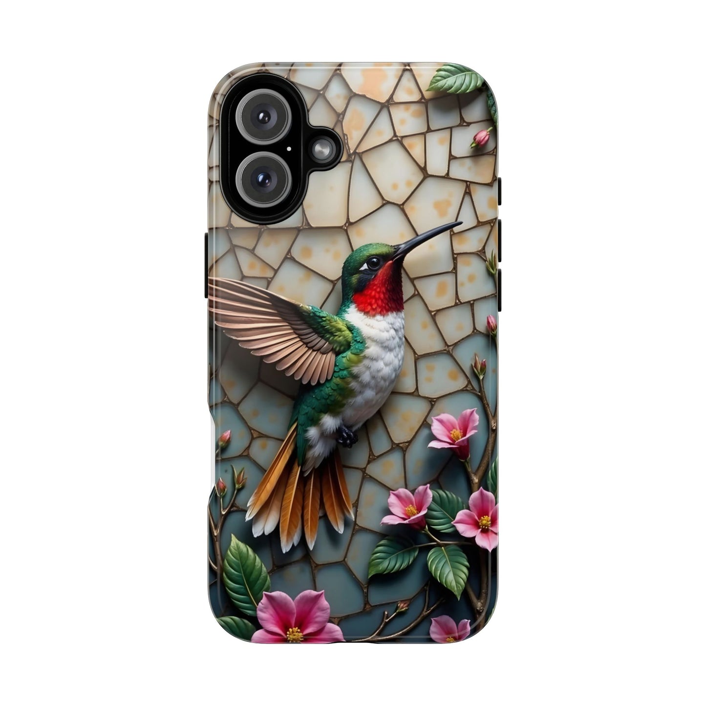 Vivid Hummingbird with Blossoming Branches | Artistic Mosaic Style