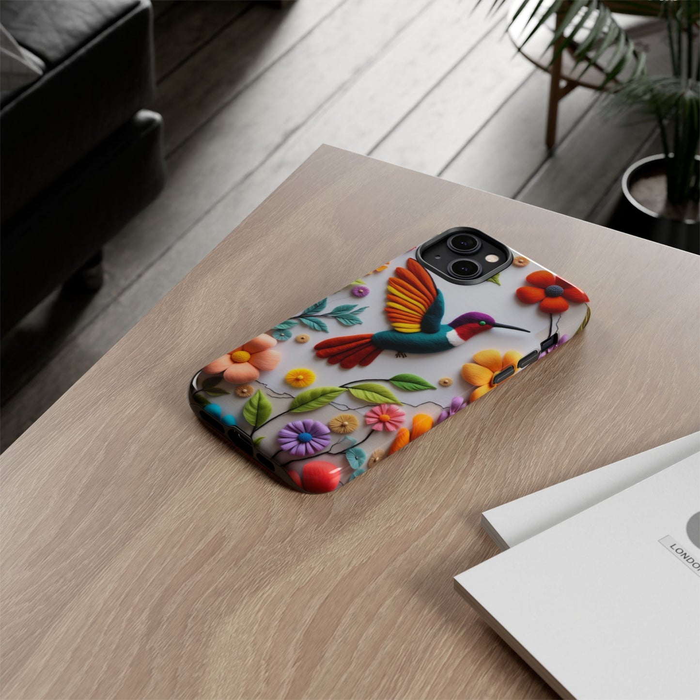 Embroidered Hummingbird with Floral Design | Nature's Elegant Stitch | iPhone 16 Pro