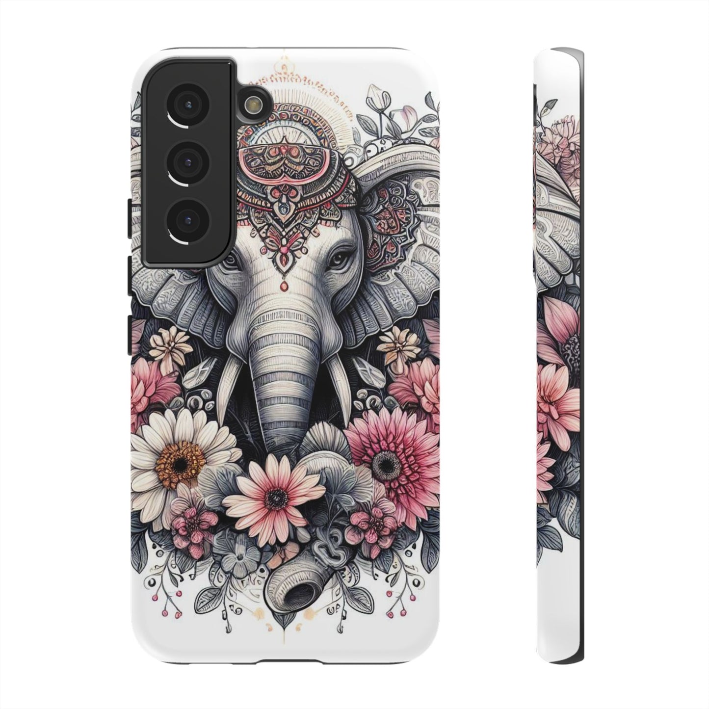 Royal Elephant Mandala Phone Case – Intricate Bohemian Floral Design