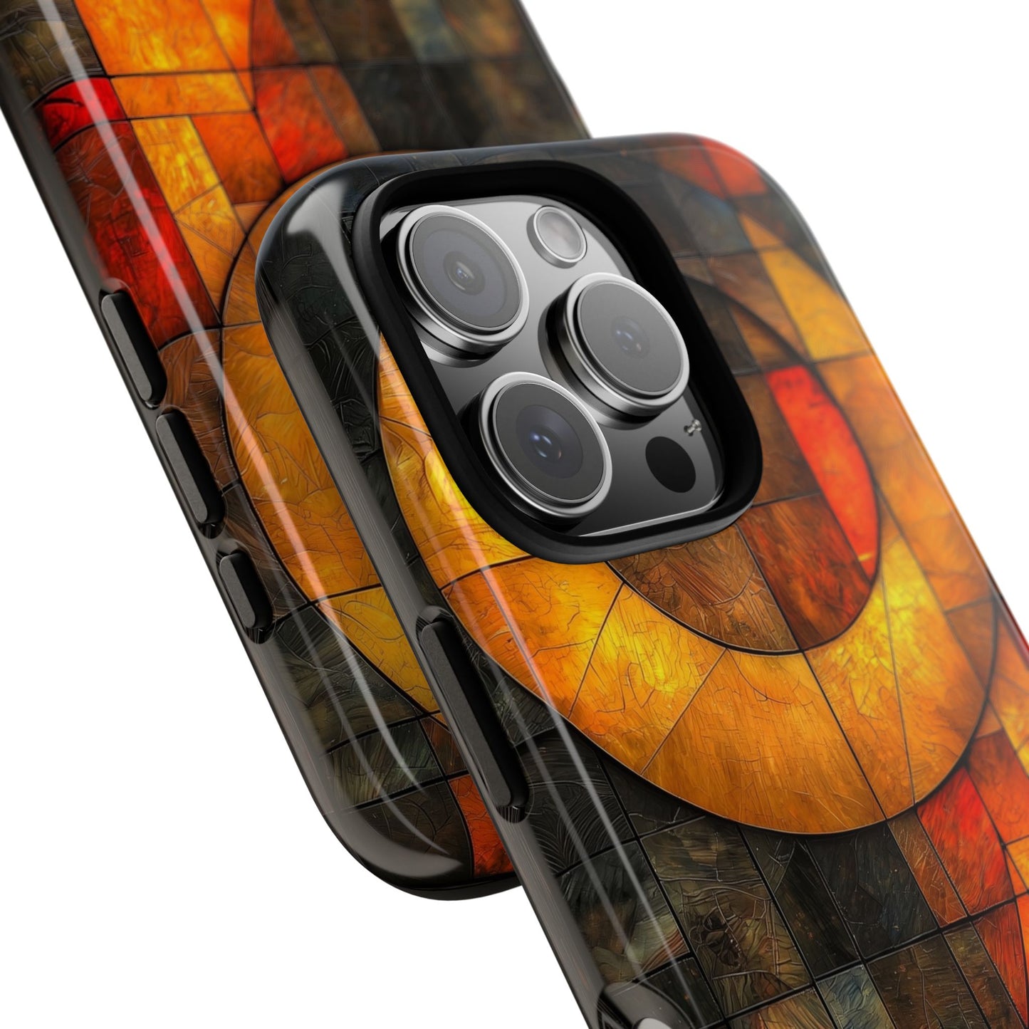 Inferno Spiral – Geometric Stained Glass Art Phone Case for iPhone, Samsung & Pixel