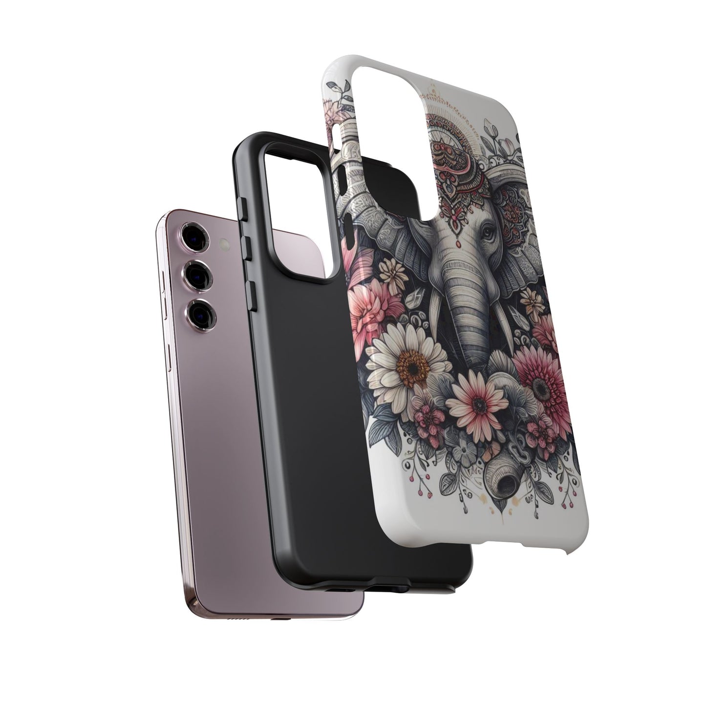 Royal Elephant Mandala Phone Case – Intricate Bohemian Floral Design