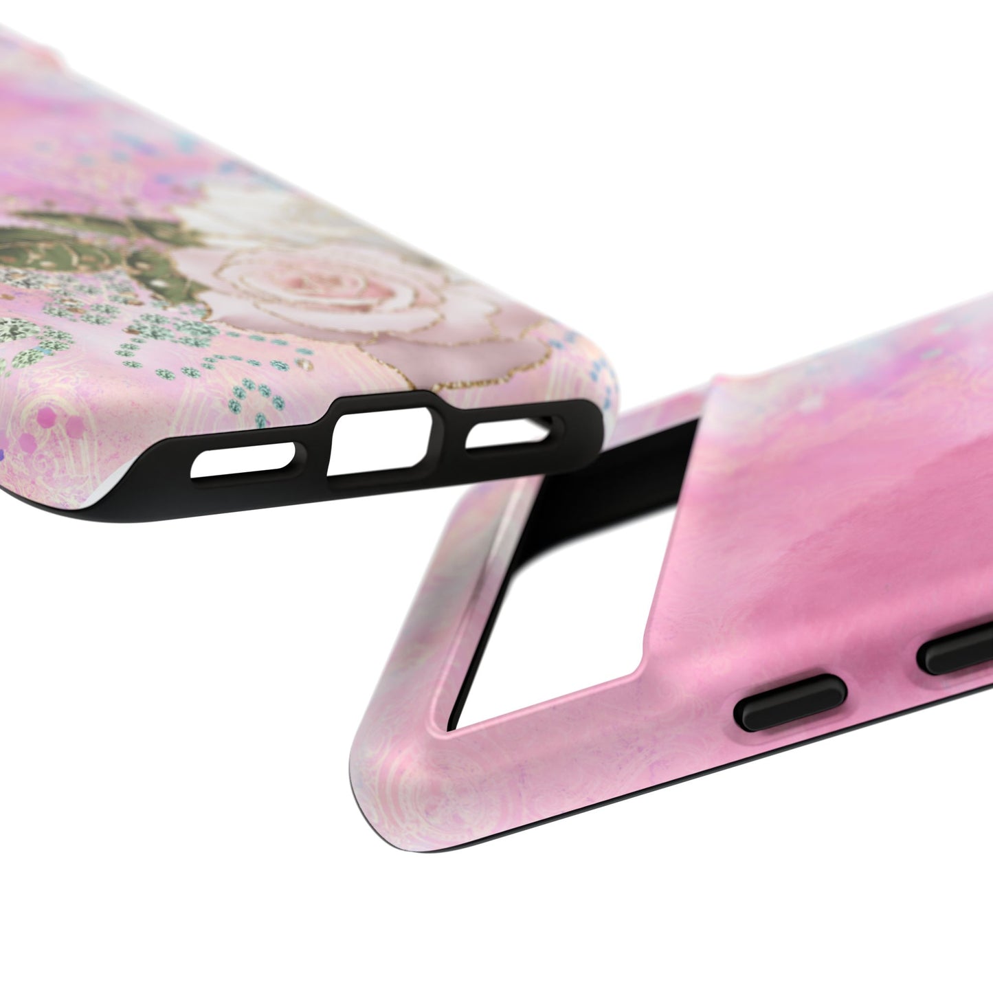 Luxury Pink & White Rose Glitter Mobile Case – Elegant & Shimmering Design