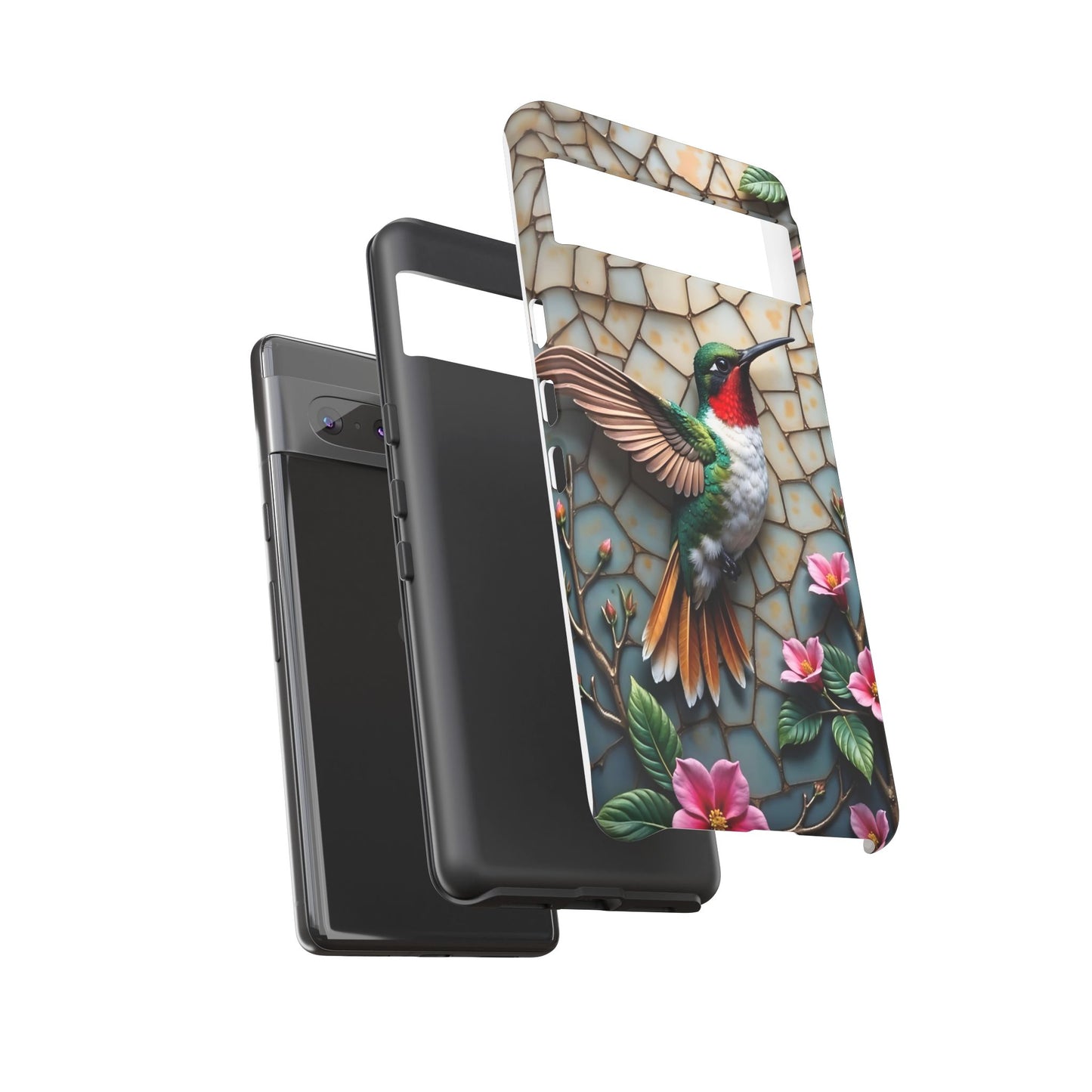 Vivid Hummingbird with Blossoming Branches | Artistic Mosaic Style