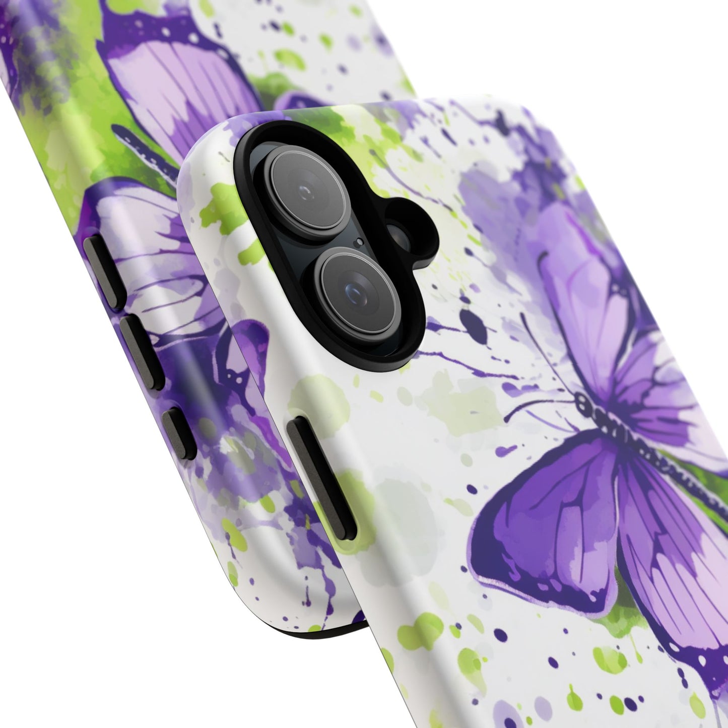 Vibrant Purple Butterfly Splash Mobile Cover – Artistic Green & Violet Aesthetic