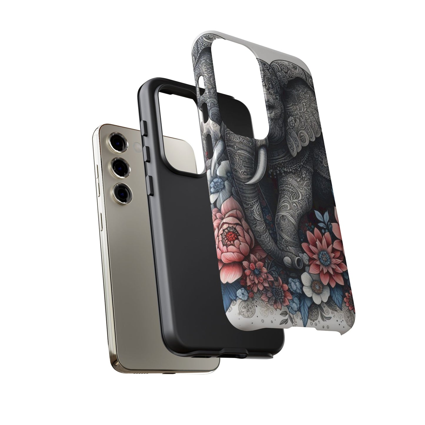 Mandala Elephant Mobile Cover – Elegant Black & White Floral Art