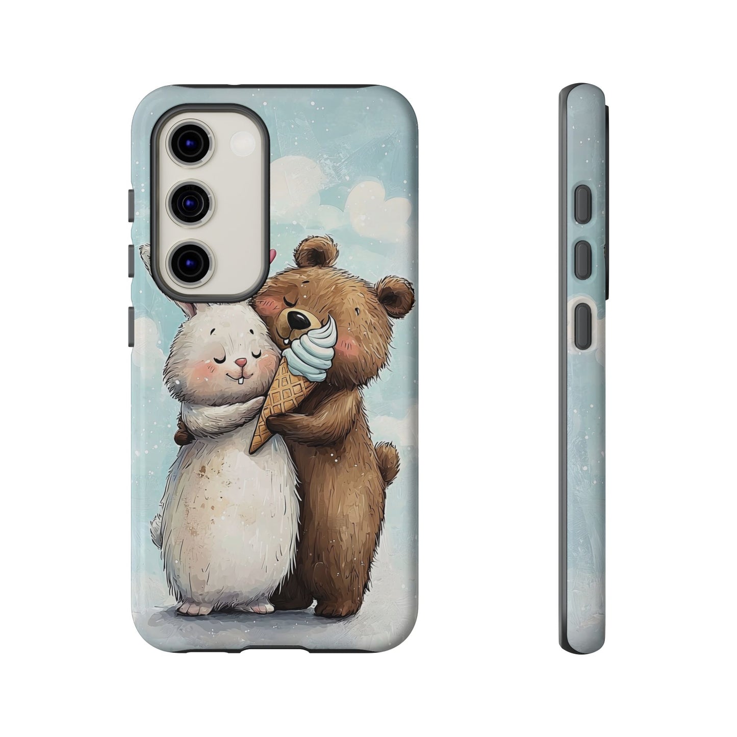 Cozy Bunny & Bear Ice Cream Love - Cute Anime Phone Case for iPhone, Samsung, Google Pixel