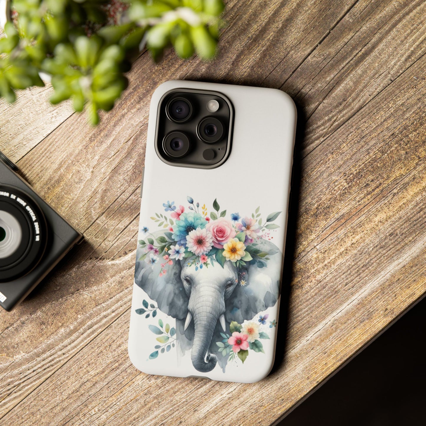 Floral Crown Elephant Mobile Cover – Elegant Watercolor Art