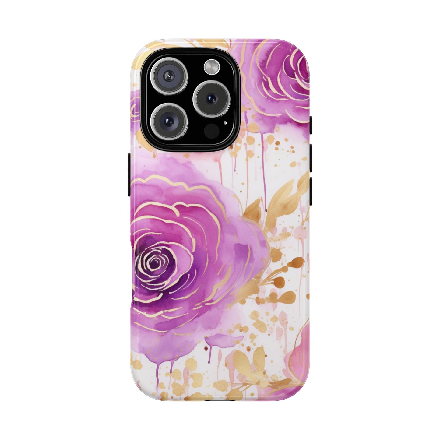 Elegant Purple-Gold Watercolor Rose Mobile Case