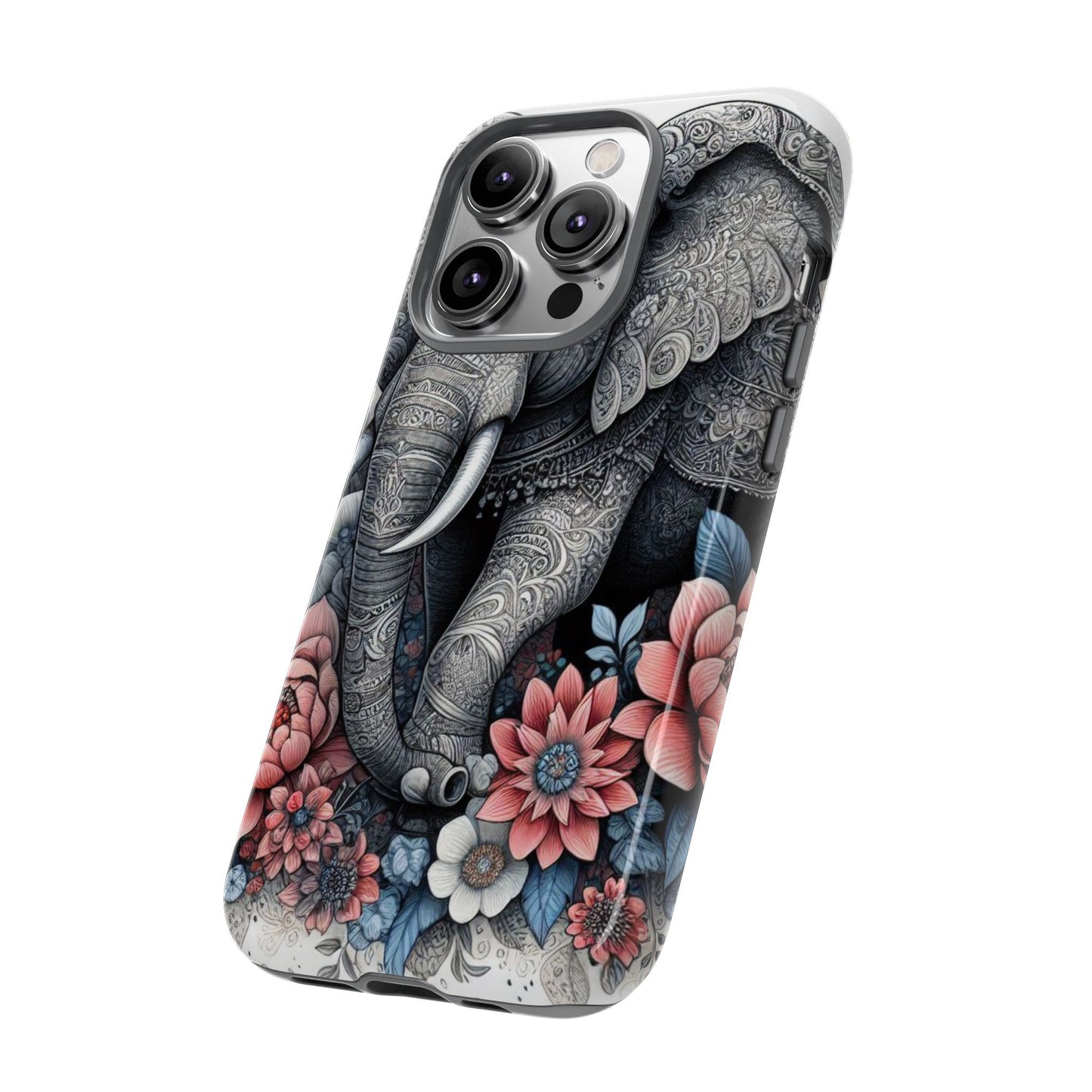Mandala Elephant Mobile Cover – Elegant Black & White Floral Art