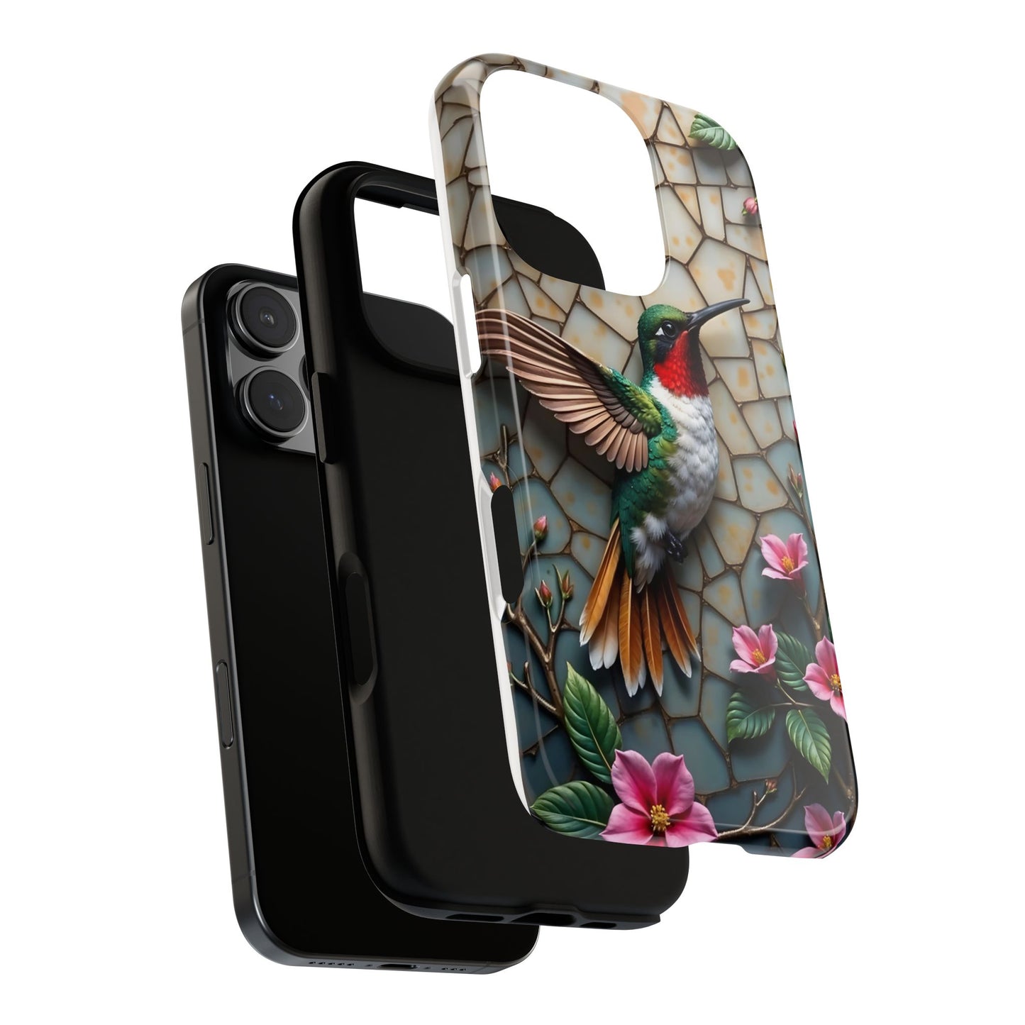 Vivid Hummingbird with Blossoming Branches | Artistic Mosaic Style