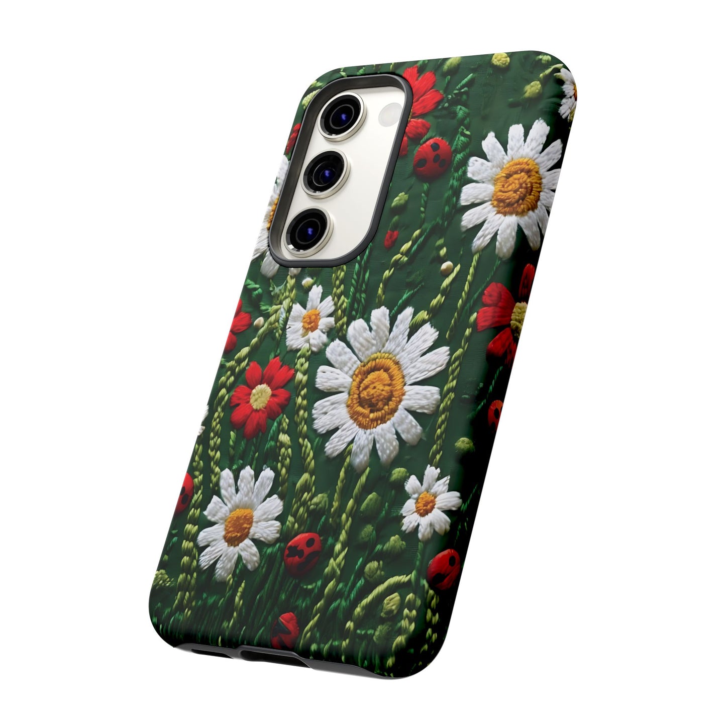Knitted Pattern With Diamonds And Festive Motifs On Navy phone case design.