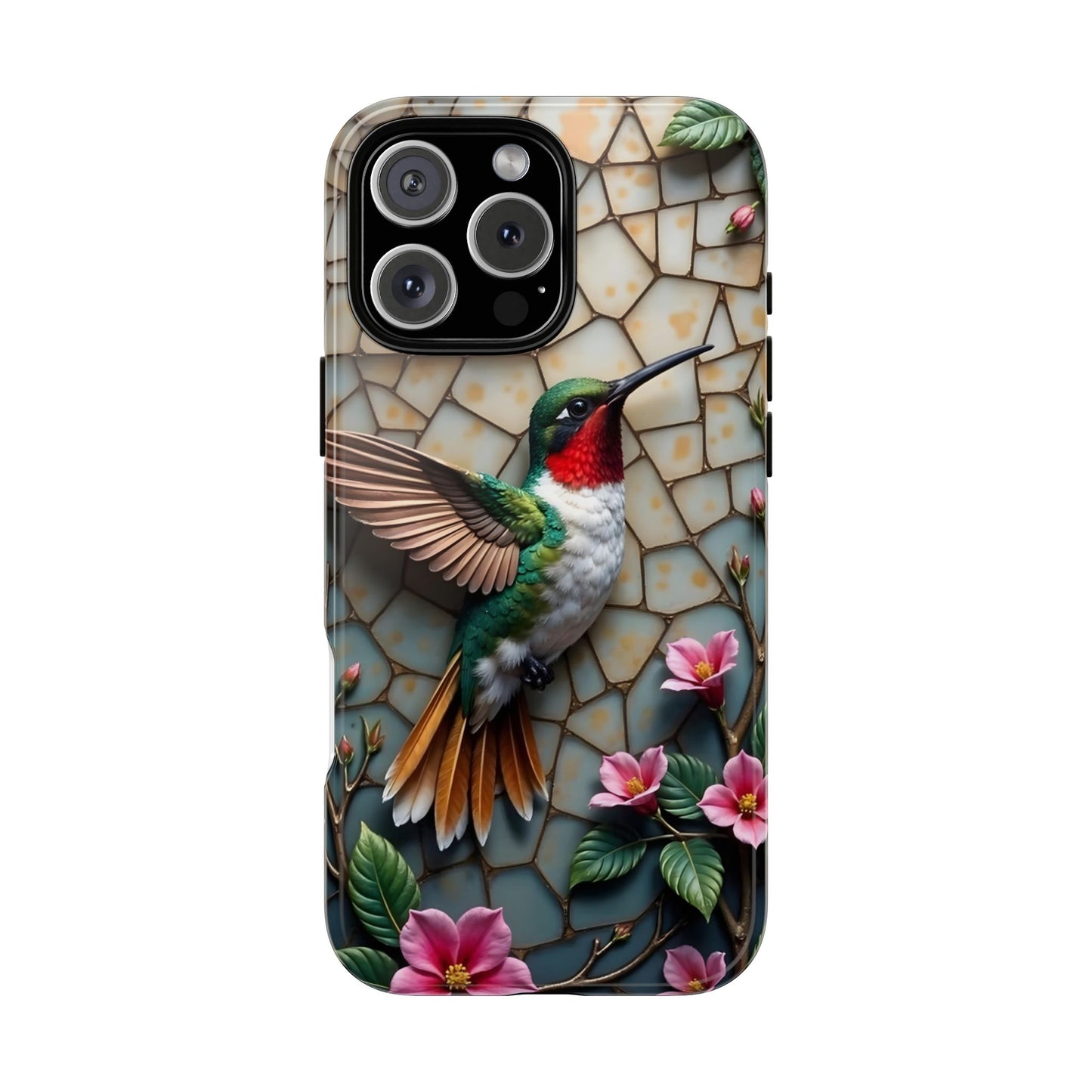 Vivid Hummingbird with Blossoming Branches | Artistic Mosaic Style