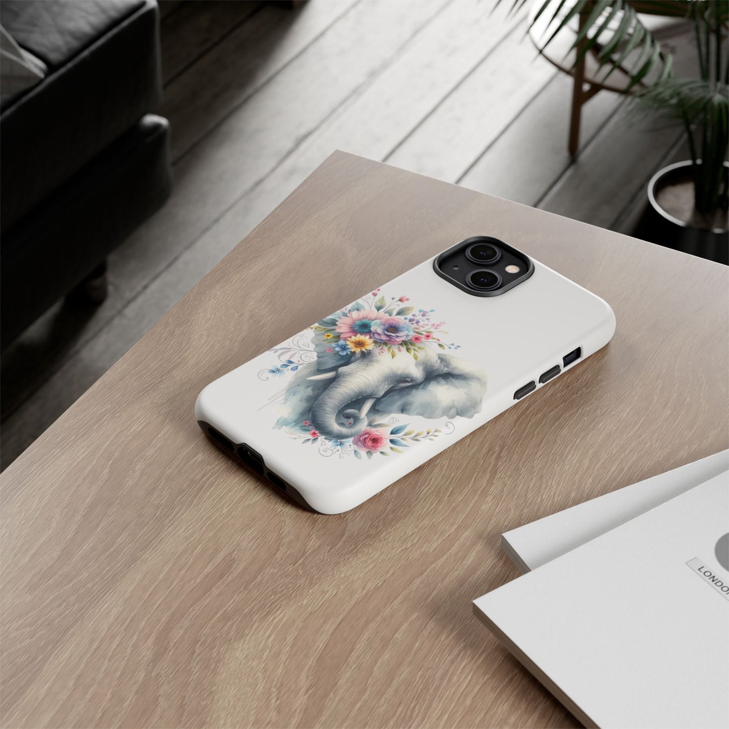Floral Elephant Mobile Cover – Elegant Watercolor Art