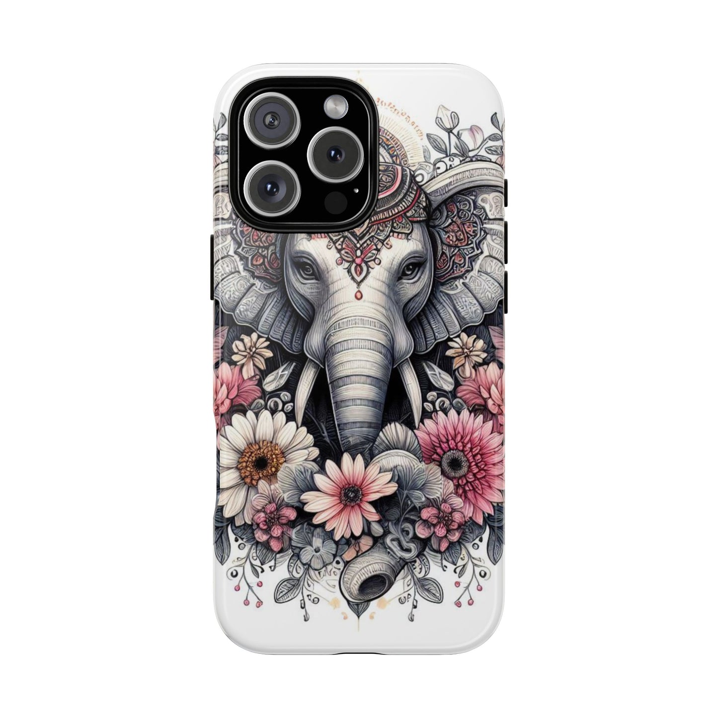Royal Elephant Mandala Phone Case – Intricate Bohemian Floral Design