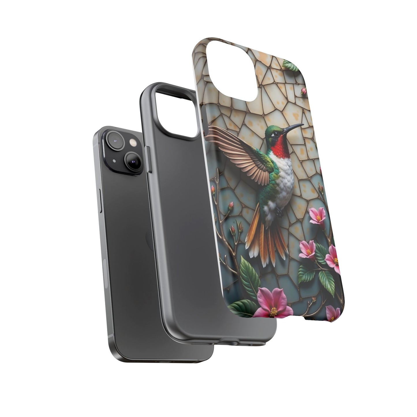 Vivid Hummingbird with Blossoming Branches | Artistic Mosaic Style