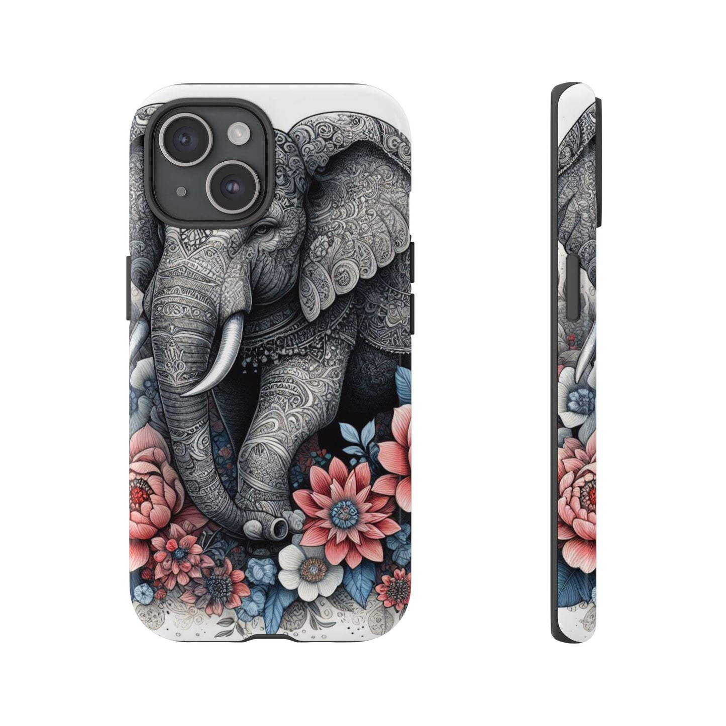 Mandala Elephant Mobile Cover – Elegant Black & White Floral Art